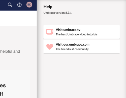 Umbraco version 8 screenshot