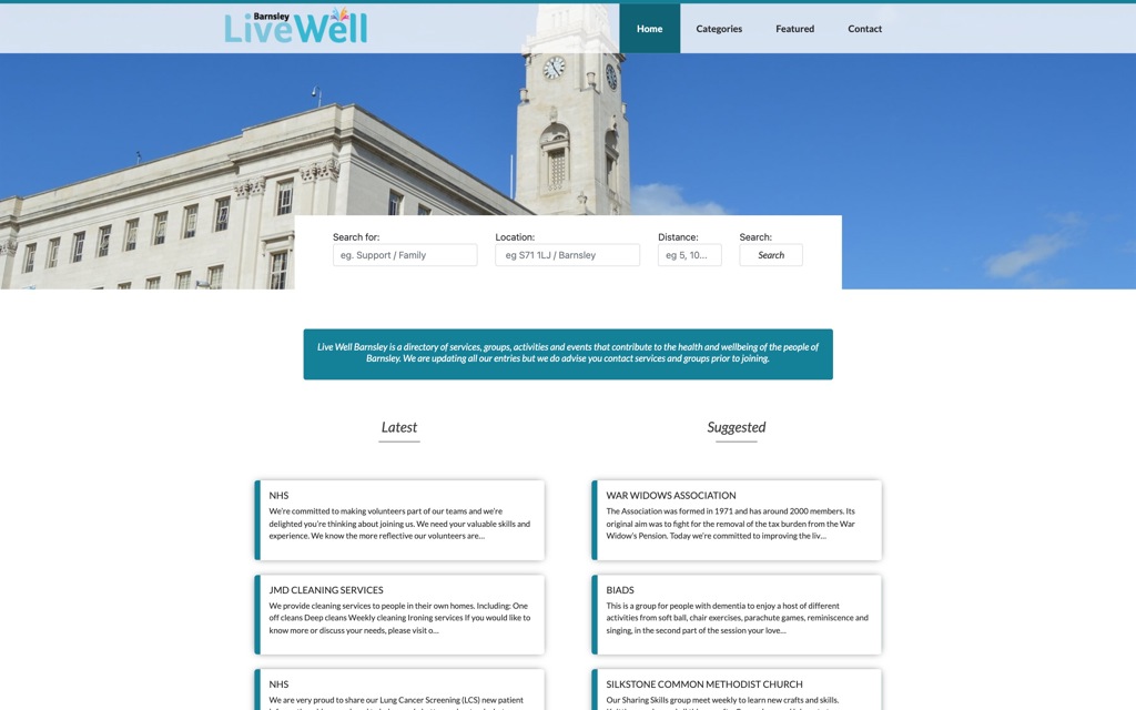 Live Well Barnsley homepage before the redesign