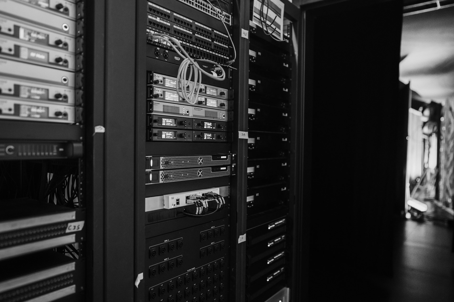 Server racks in a server room