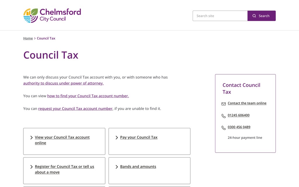 Chelmsford City Council Council Tax page