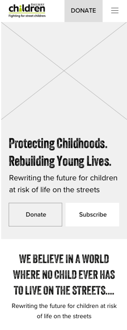 Railway Children new design wireframe for mobile