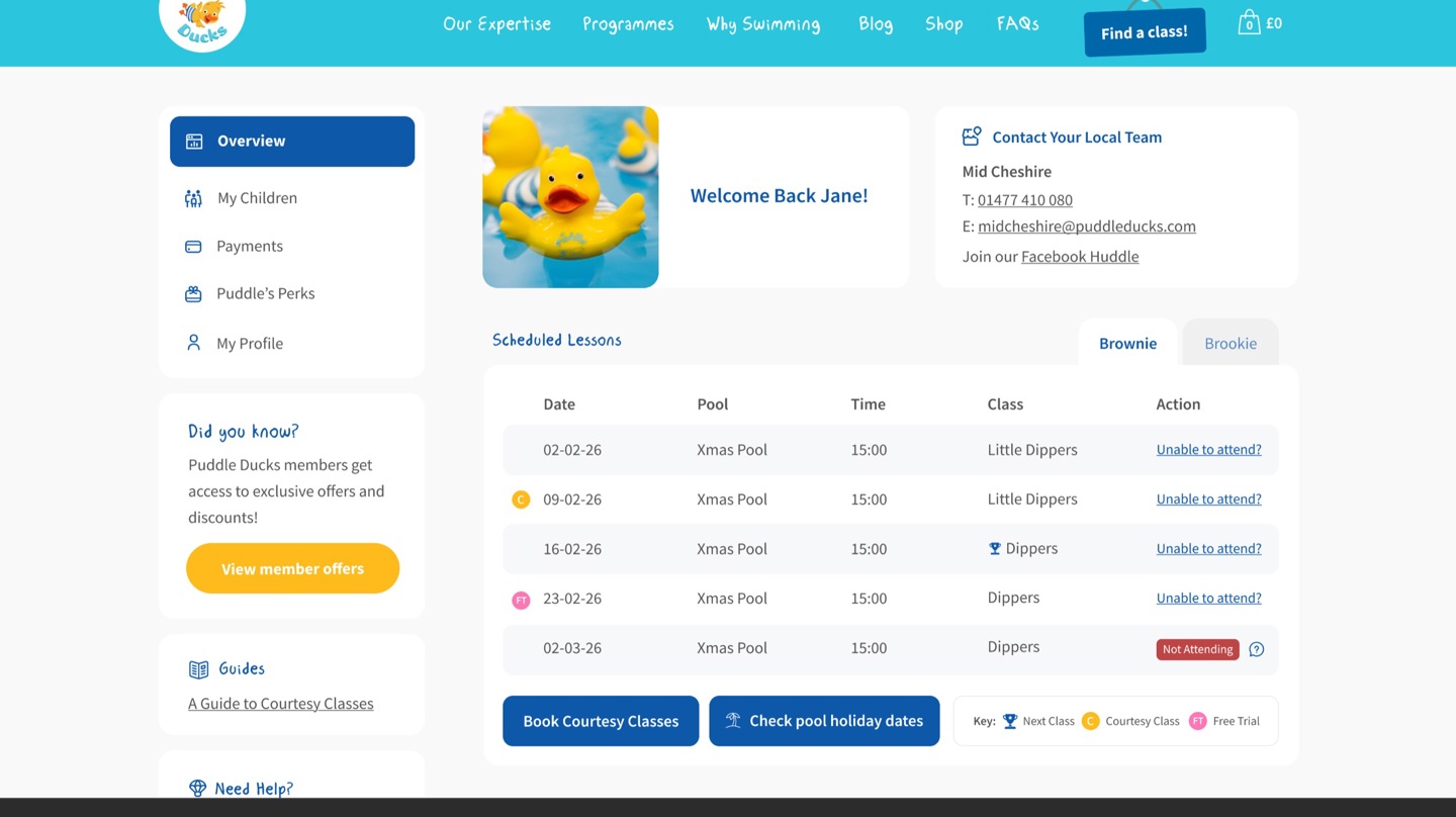 Puddle Ducks account overview design