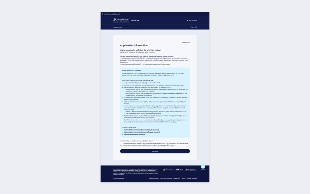 Unity Mutual Lifetime ISA application form