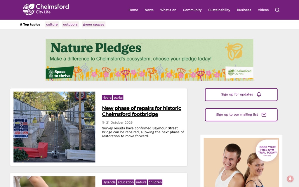 Chelmsford City Life homepage